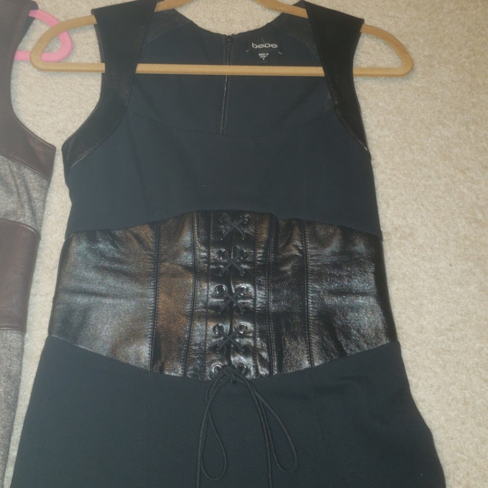 Black Bebe CORSET  LEATHER PENCIL DRESS